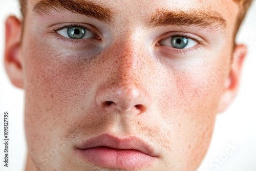 Close-up portrait of a person with distinctive freckles on their face