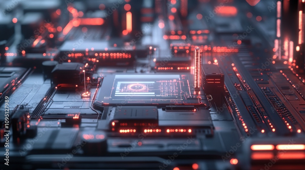 Obraz premium Futuristic Circuit Board: A Glimmering Cyberpunk Masterpiece