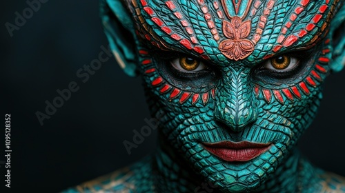 Mystical Teal Dragon Goddess Makeup Fantasy Face Paint Closeup Portrait