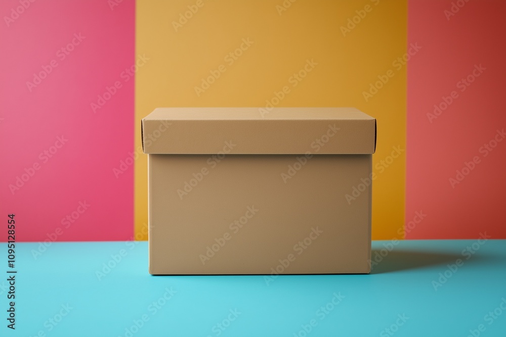 Minimalist Kraft Box on Vibrant Background Minimalist Kraft Box on Vibrant Background