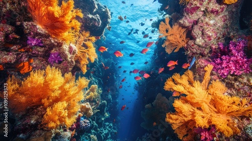 Vibrant Coral Reef Diving Experience with Colorful Marine Life and Corals in Crystal Clear Waters Under Bright Sunlight