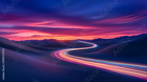 digital technology rainbow color sand dune landscape illustration poster background