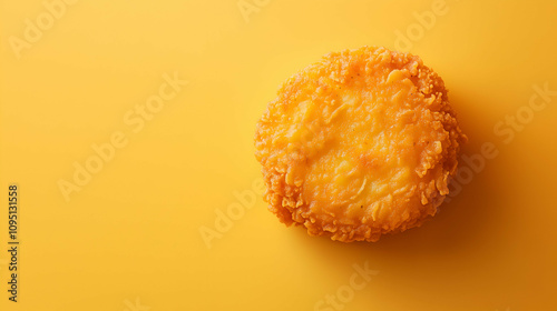 Crispy Fried Chicken Patty on Vibrant Yellow Background