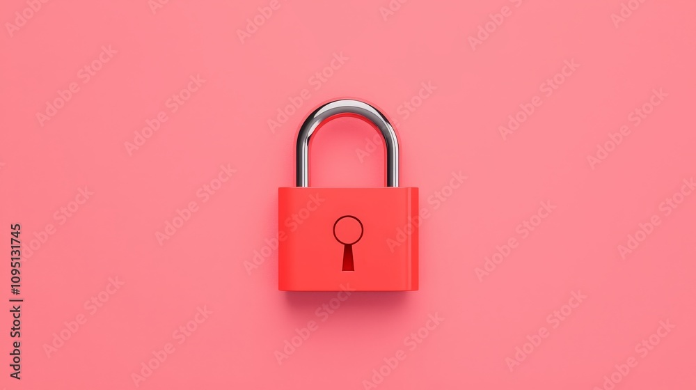 Red padlock on pink background; security, protection concept. Red padlock on pink background; security, protection concept.