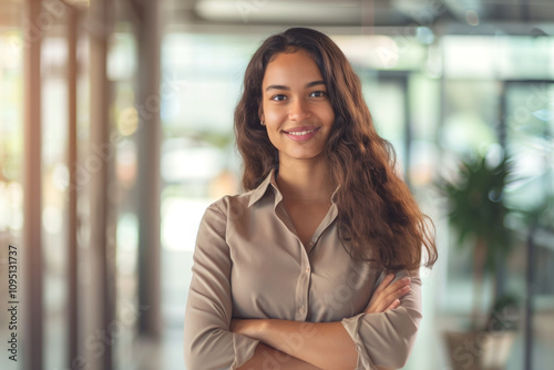 portrait of smiling young multiethnic woman looking at camera