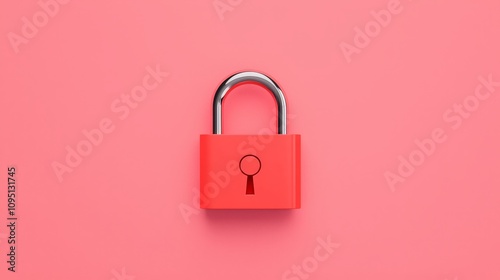 Red padlock on pink background; security, protection concept.