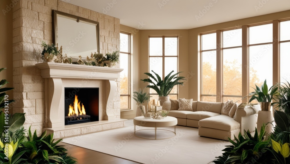 Fototapeta premium modern living room with fireplace