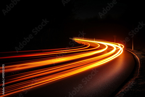 orange car lights at night on road long exposure