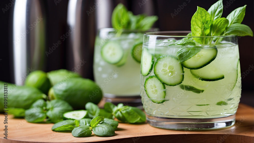 Cucumber Basil Smash Cocktail with Gin and Lime Cucumber Basil Smash Cocktail with Gin and Lime