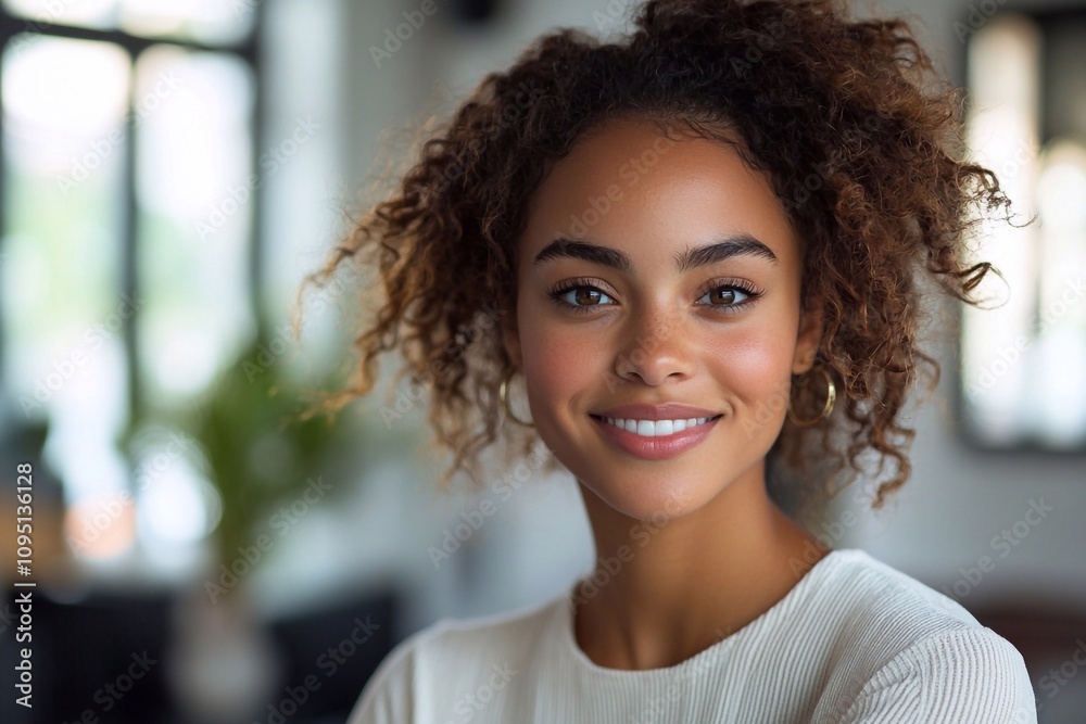 An African American woman with a mysterious expression on her face. Her gaze is full of mystery and intrigue. Her facial features are soft and her hair is naturally styled, emphasizing her elegance. An African American woman with a mysterious expression on her face. Her gaze is full of mystery and intrigue. Her facial features are soft and her hair is naturally styled, emphasizing her elegance.