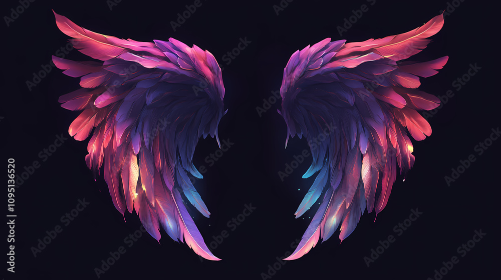 Angel wings design, feathers. Ethereal Angel Wings. Illustration Angel wings design, feathers. Ethereal Angel Wings. Illustration