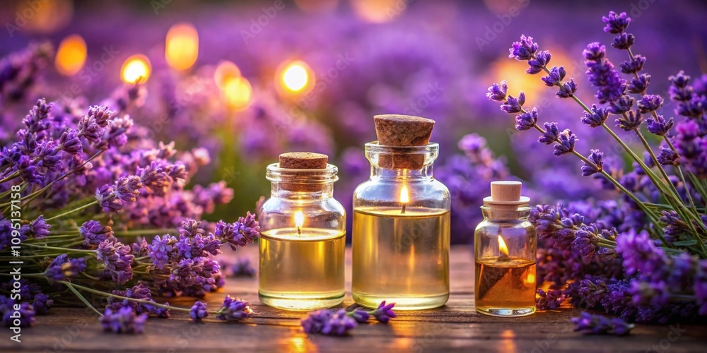 Tranquil Essence of Lavender Oil: A Conceptual Photography Exploration of Aromatherapy and Natural Healing with Lush Lavender Blooms and Elegant Oil Bottles Tranquil Essence of Lavender Oil: A Conceptual Photography Exploration of Aromatherapy and Natural Healing with Lush Lavender Blooms and Elegant Oil Bottles