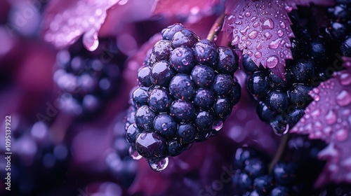 Juicy Dewy Blackberries Macro Photography Nature s Sweetness photo