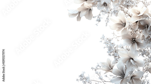 Blooming flowers on a white isolated background.