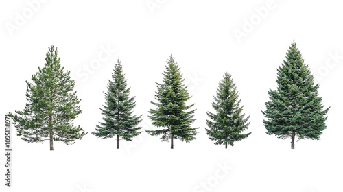 Evergreen trees, white isolate background