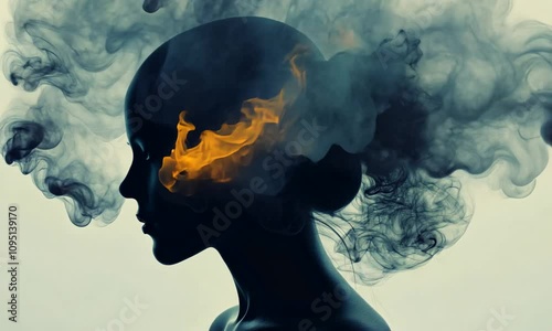 Woman's Silhouette Enveloped in Smoke and Inner Fire photo