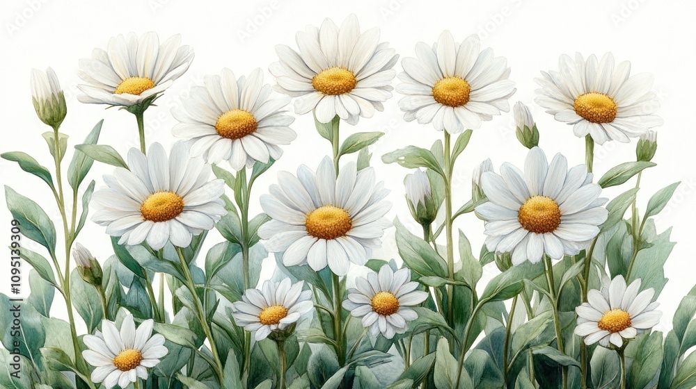 A vibrant illustration of daisies in full bloom, showcasing nature's beauty and tranquility. A vibrant illustration of daisies in full bloom, showcasing nature's beauty and tranquility.