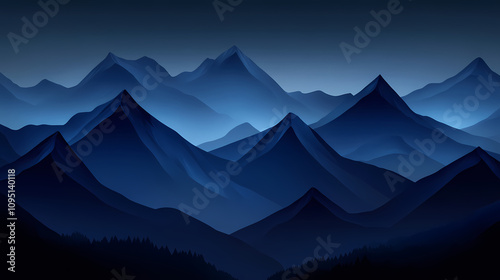 Dramatic mountain peaks shrouded in mist and darkness. Shadowed Mountain Peaks. Illustration