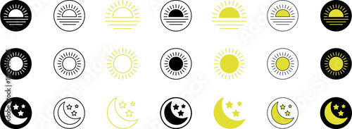 Sun and moon morning day or night time, daytime, nighttime, sunrise, icon illustration
