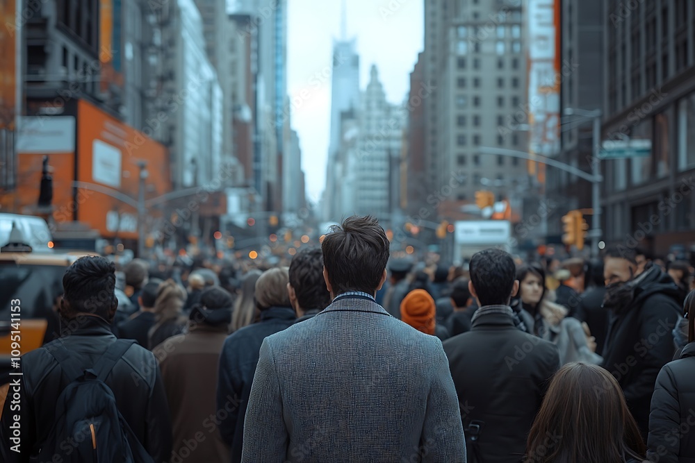Obraz premium Manhattan Businessman City Commute in Dense Crowd
