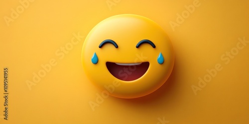 Yellow Emoticon Crying With Laughter Shows Joy