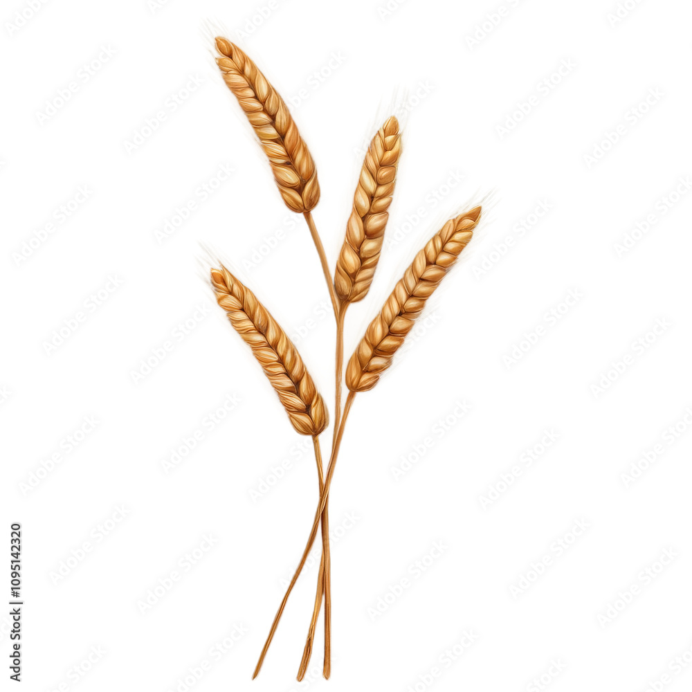 Three golden wheat stalks arranged elegantly, symbolizing harvest and abundance. Three golden wheat stalks arranged elegantly, symbolizing harvest and abundance.