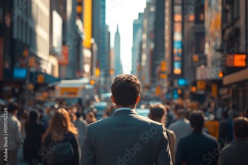 Manhattan Professional in Suit Blurred Urban Crowd