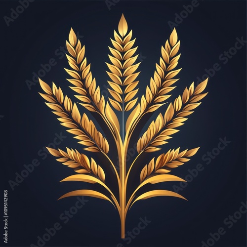 A stylized golden wheat plant emblem on a dark background, symbolizing agriculture and prosperity.