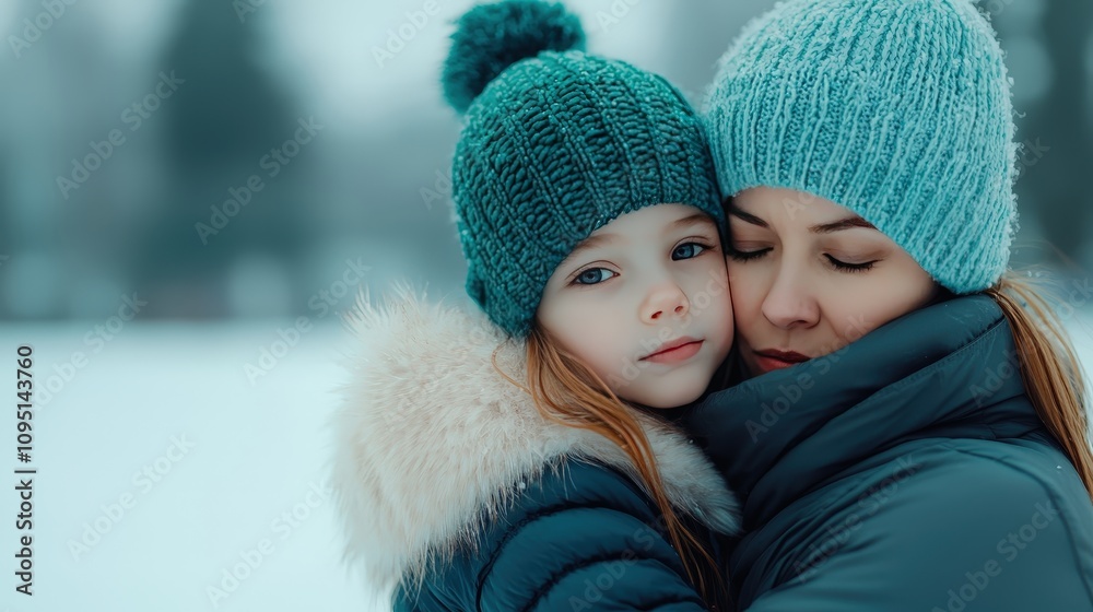 Tender Winter Embrace Mother and Daughter Affection Tender Winter Embrace Mother and Daughter Affection