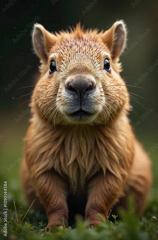 Fototapeta premium Cute plush capybara on a light background, close-up.