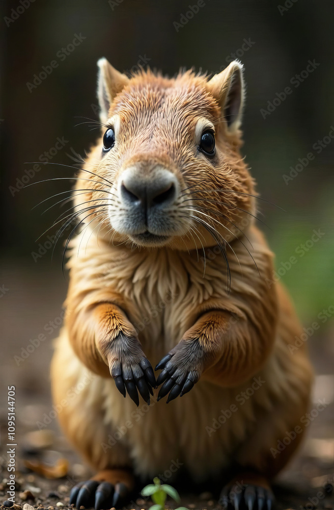 Fototapeta premium Cute plush capybara on a light background, close-up.