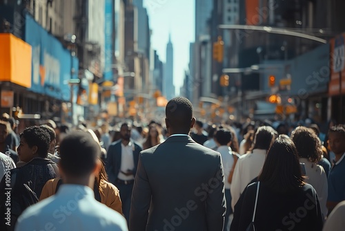 Midtown Rush Hour Man in Suit Amidst Dense City Crowd