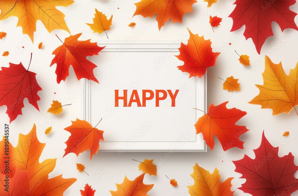 Vibrant autumn leaves surround the word happy with festive cheer Vibrant autumn leaves surround the word happy with festive cheer