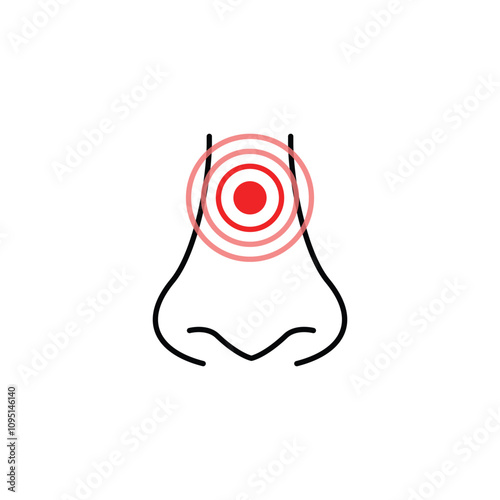Runny Nose, Congestion Line Icon. Allergy, Rhinitis, Cold Outline Icon. Nasal Sick, Inflammation, Pain Concept Linear Pictogram. Human Nasal Problem.