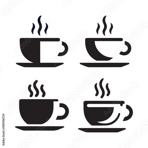 Coffee cup set silhouette icon and tea cup logo, symbols vector illustration image template.eps 10.	
