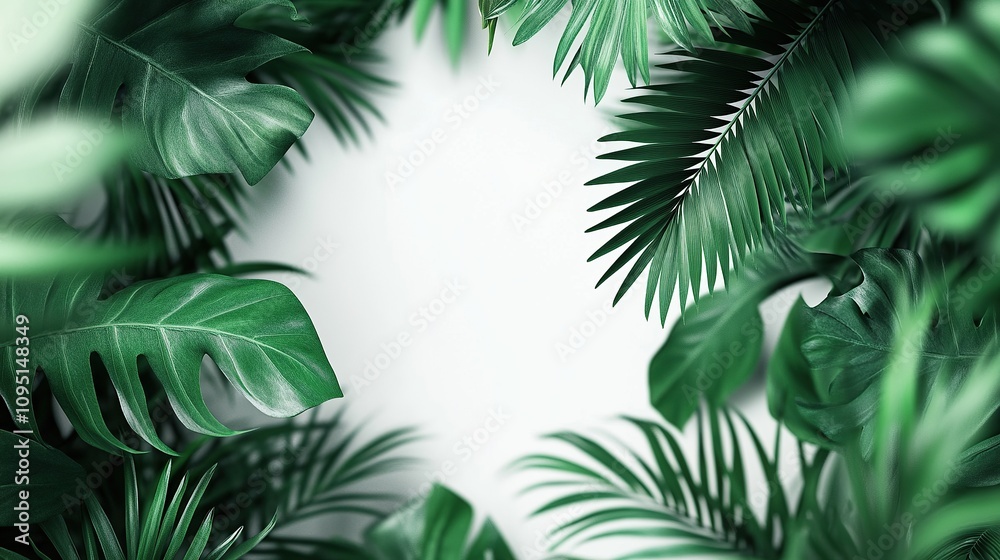 Lush green foliage framing a blank space, ideal for nature-themed designs. Lush green foliage framing a blank space, ideal for nature-themed designs.