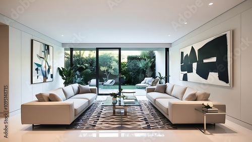 Modern Minimalist Living Room with Garden View