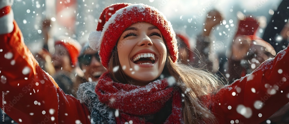 Enthusiastic Fans Celebrating the Festive Season in Holiday Attire Cheering Loudly and Showing Team Pride with Festive Costumes and Accessories Enthusiastic Fans Celebrating the Festive Season in Holiday Attire Cheering Loudly and Showing Team Pride with Festive Costumes and Accessories