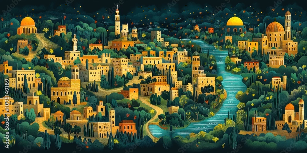 Fototapeta premium A Nighttime View of Jerusalem Cityscape