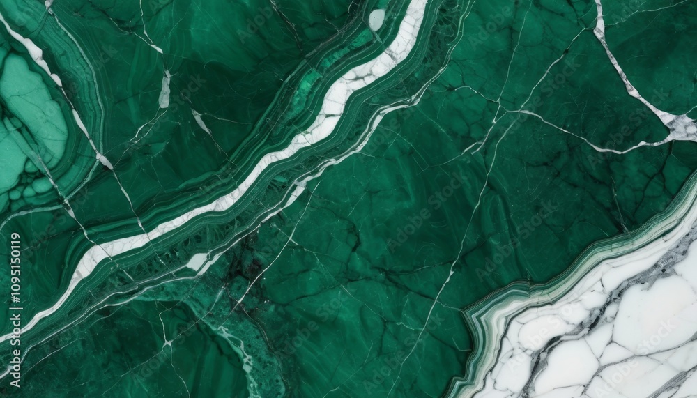 Naklejka premium Green marble slab showcasing intricate patterns and variations in color with white veins and swirls enhancing its natural beauty and elegance