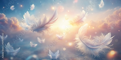 Feathers Floating in a Dreamy Sunset Sky