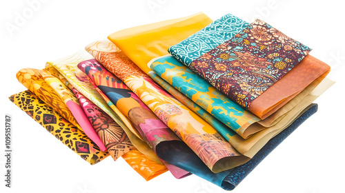 
Reusable beeswax food wraps in vibrant patterns, isolated on a transparent background on white or transparent png 
