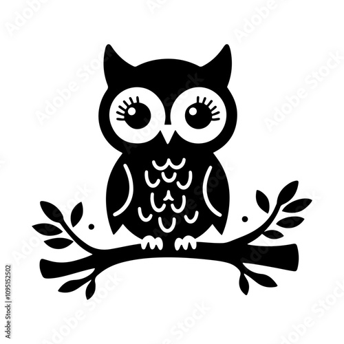 Vector Silhouette of owl sitting on a tree branch.