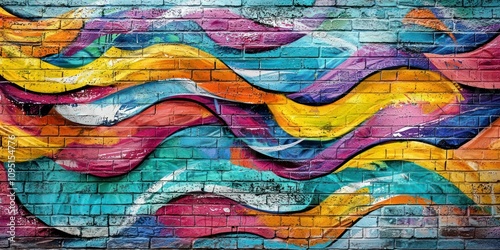 A vibrant graffiti mural on a brick wall in an urban neighborhood.