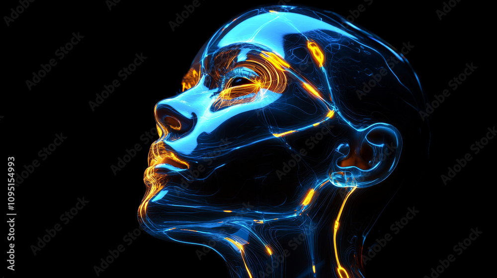 Futuristic portrait of a woman with glowing contours and abstract features Futuristic portrait of a woman with glowing contours and abstract features