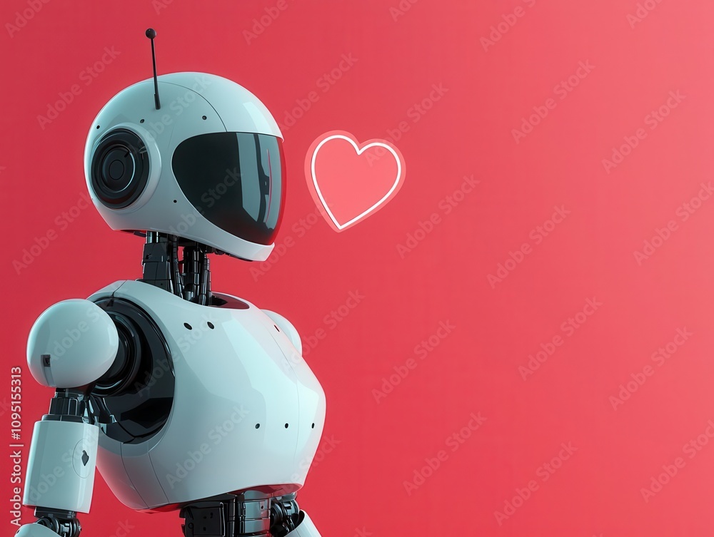 Robot expressing gratitude, holographic heartshaped dialogue bubble, 3D illustration Robot expressing gratitude, holographic heartshaped dialogue bubble, 3D illustration