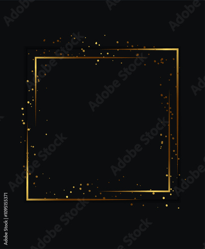 Festive advertising dark vector illustration background with golden dust and square banner
