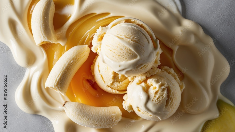 Delicious banana ice cream delight kitchen counter food photography indoor setting close-up view sweet treat concept Delicious banana ice cream delight kitchen counter food photography indoor setting close-up view sweet treat concept