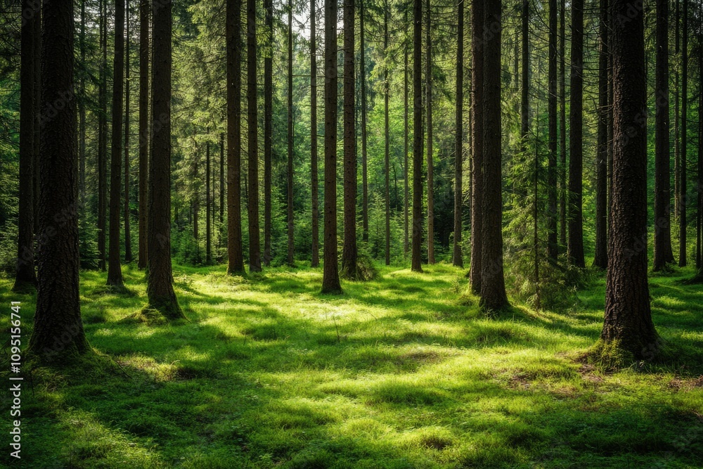 Fototapeta premium Lush Pine Forest and Financial Discussions