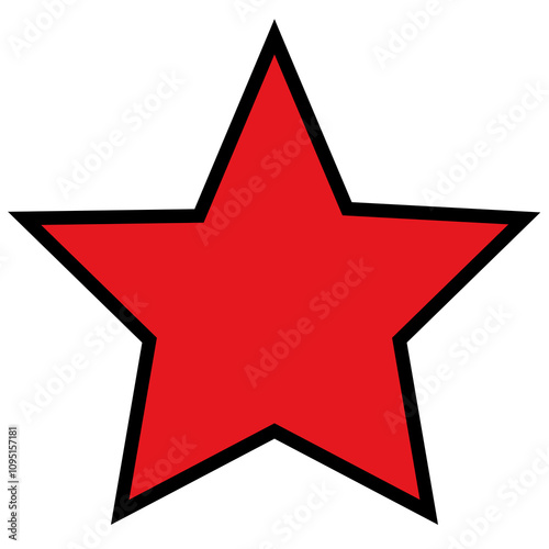 A red star on a white background or a transparent background. With a black solid outline, for posters, games, concerts, postcards